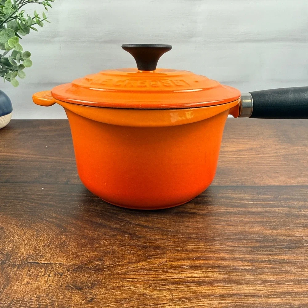 Le Creuset Flame Orange Enameled Cast Iron Saucepan #16 With Lid France